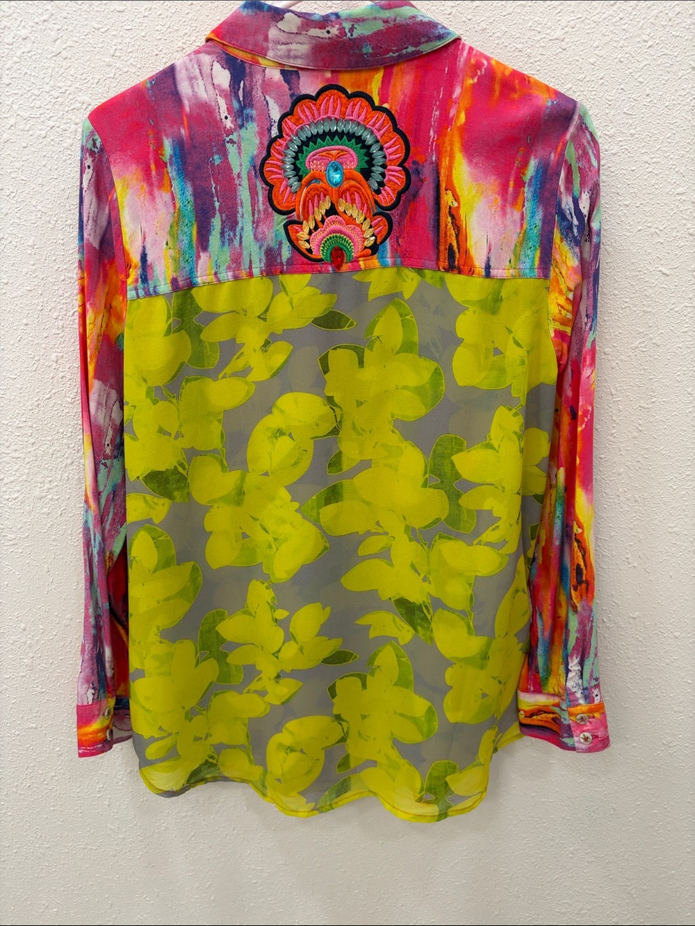 Soft Surroundings Multicolor & Neon Yellow Floral Sheer Button-Down